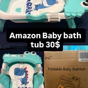 Foldable Baby Bathtub with Dinosaur Design - Green